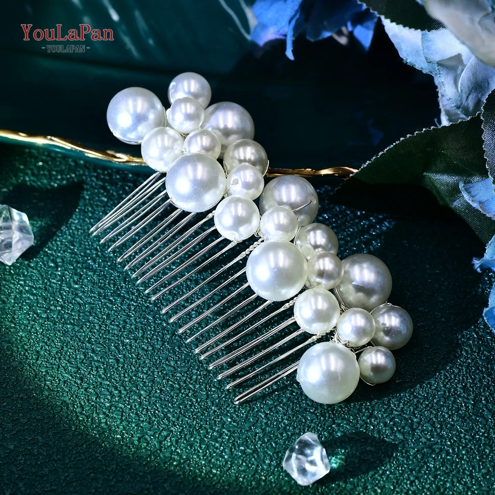 

TOPQUEEN Handmade Wedding Hair Accessories Bridal White Color Pearl Hair Headdress Comb Tiara for Women Party Headwear HP641