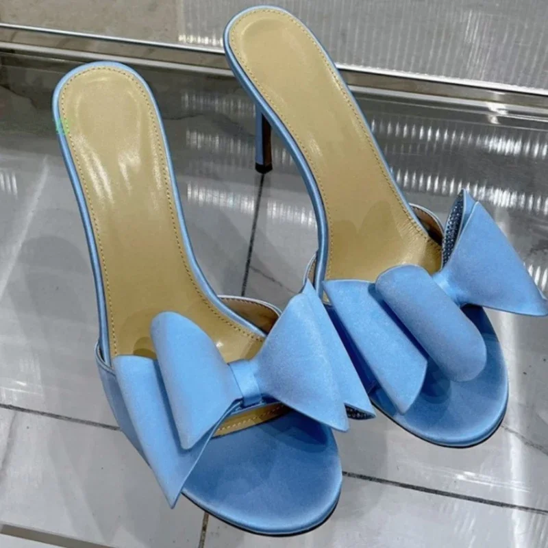 

Women's Slippers Europe and America 2024 Spring/Summer New Fashion Diamond Bow High Heel Elegant Sexy Slim Heel Open Toe Sandals