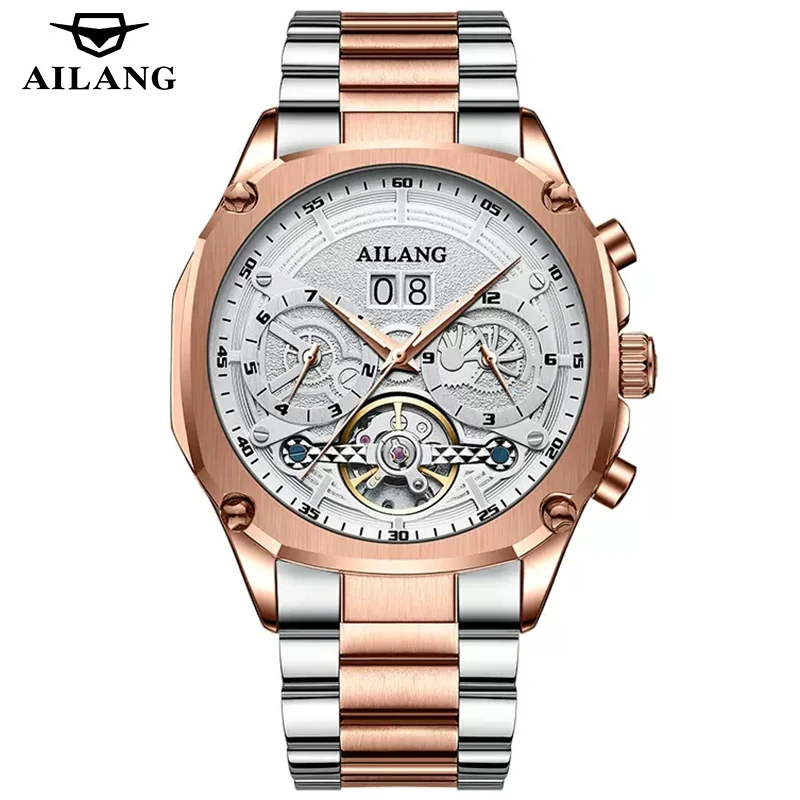 

AILANG Top Brand Luxury Men Watch Fashion Tourbillon Automatic Mechanical Watch Calendar Display Stainless Steel Strap Reloj