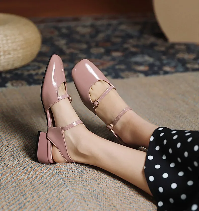 

Vintage Mary Janes Square Toe Design Brand Women Shoes Woman Ballerina Latin Flats Buckle Strap Shallow Solid Moccasins Loafers