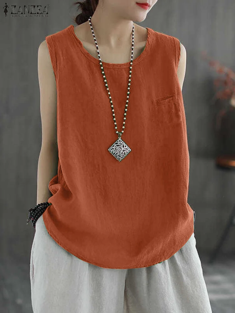ZANZEA Summer Fashion Sleeveless Tops Woman O-Neck Solid Tank Blouse Female Casual Beach Vest Elegant Holiday Cotton Loose Shirt
ZANZEA Summer Fashion Sleeveless Tops Woman O-Neck Solid Tank Blouse Female Casual Beach Vest Elegant Holiday Cotton Loose Shirt