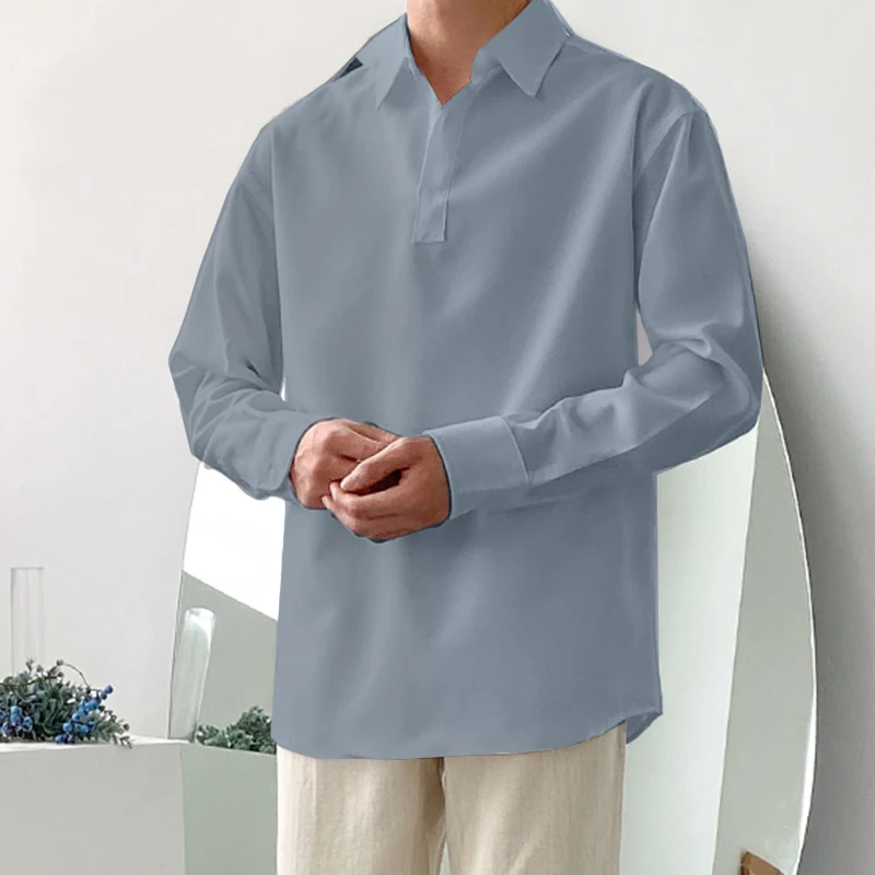 

INCERUN 2024 Men Shirt Lapel Long Sleeve Loose Solid Color Korean Casual Men Clothing Stylish Streetwear Leisure Shirts S-5XL