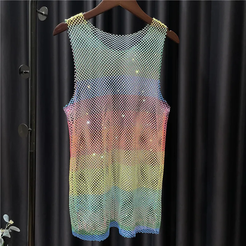 Shiny Diamonds Fishnet Tank Camis Temperament Rainbow Strip Slim O-Neck Camis Sexy Men Party Club Shiny Women Camisole Tanks Top
Shiny Diamonds Fishnet Tank Camis Temperament Rainbow Strip Slim O-Neck Camis Sexy Men Party Club Shiny Women Camisole Tanks Top
