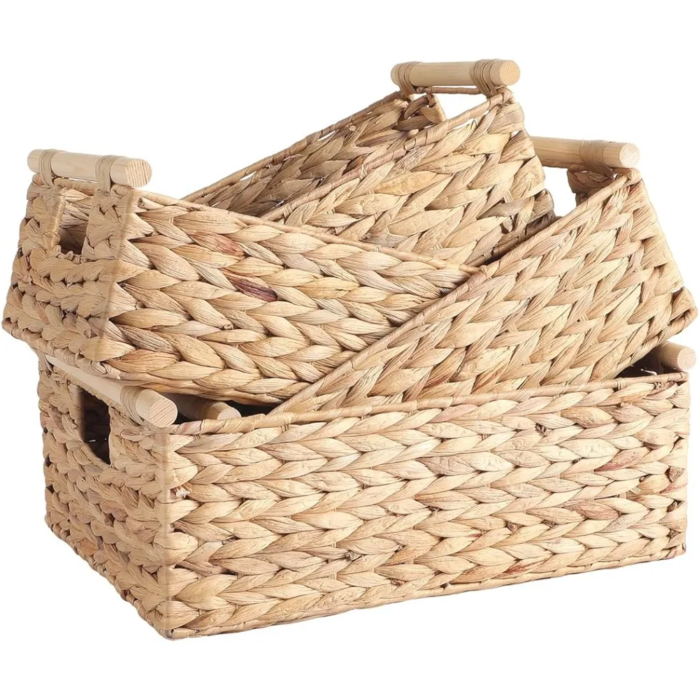 ANMINY 4PCS Woven Storage Baskets Set Handmade Wicker Storage Bins Boxes Wood Handles Natural Water Hyacinth Container
ANMINY 4PCS Woven Storage Baskets Set Handmade Wicker Storage Bins Boxes Wood Handles Natural Water Hyacinth Container
