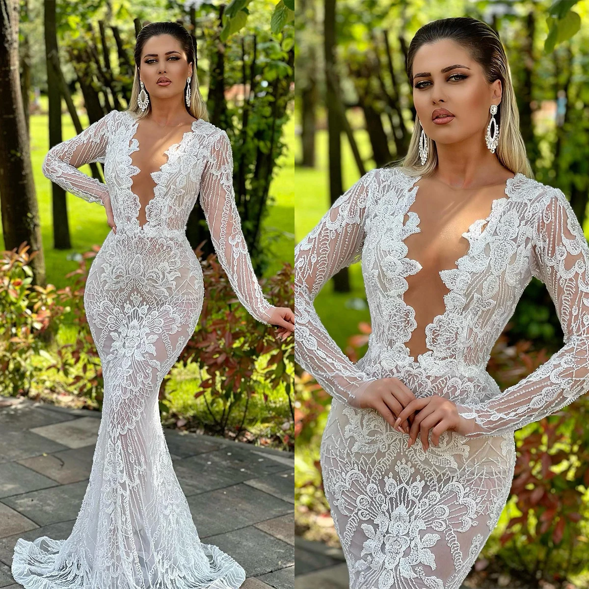 Elegant Mermaid Evening Dresses Long Sleeves Deep V Neck Sequins Appliques Lace Hollow Zipper Plus Size Customized Prom Dresses
Elegant Mermaid Evening Dresses Long Sleeves Deep V Neck Sequins Appliques Lace Hollow Zipper Plus Size Customized Prom Dresses