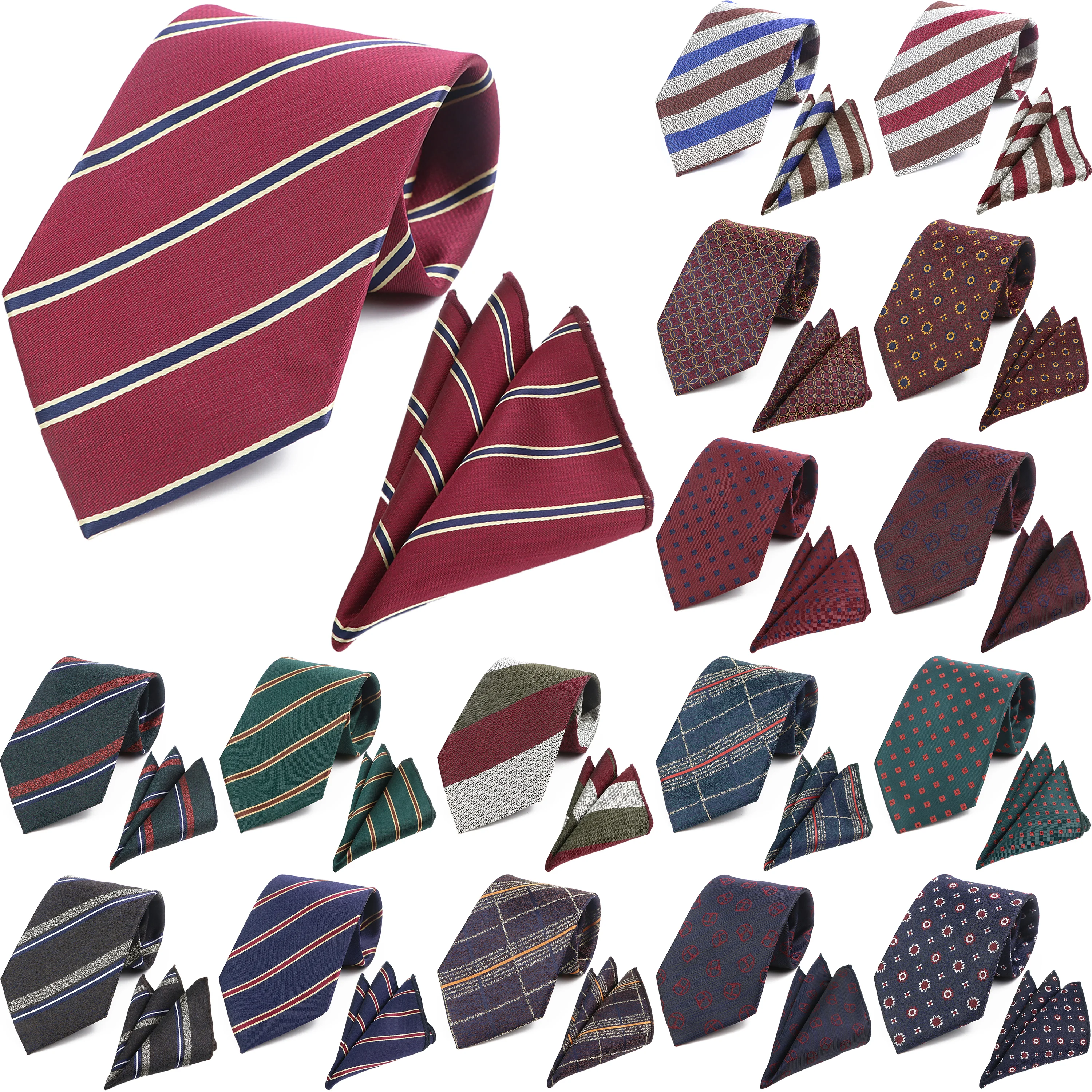 

Classic Fashion Striped Mens Tie Handkerchief Sets For Business Meeting Office Cravat Gift Jacquard Woven Necktie Suit Accessory