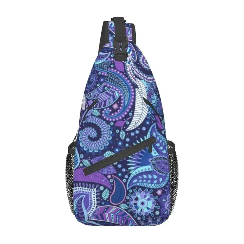 

Сине-фиолетовый рюкзак-слинг через плечо с принтом пейсли, Мужская нагрудная сумка с цветочным рисунком для путешествий, пешего туризма, рюкзак