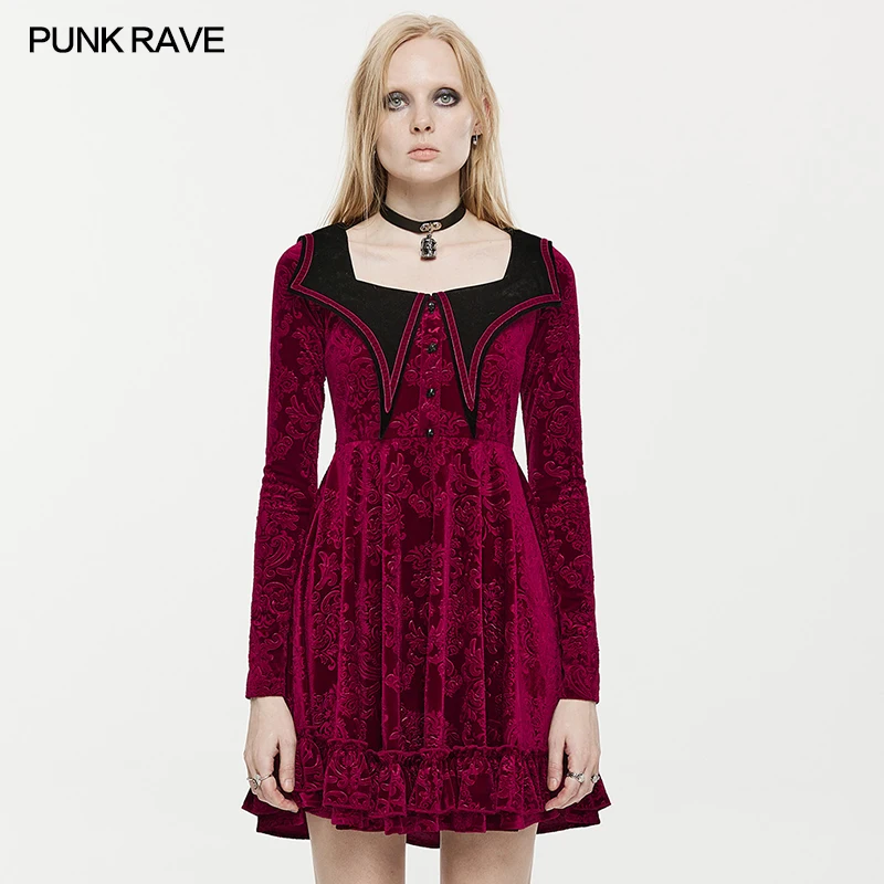 PUNK RAVE Women Dress Gothic Girl Dress Daily Bat Shaped Pointed Collar Velvet Dress Party Club Vintage Mysterious Mini Dresses
PUNK RAVE Women Dress Gothic Girl Dress Daily Bat Shaped Pointed Collar Velvet Dress Party Club Vintage Mysterious Mini Dresses