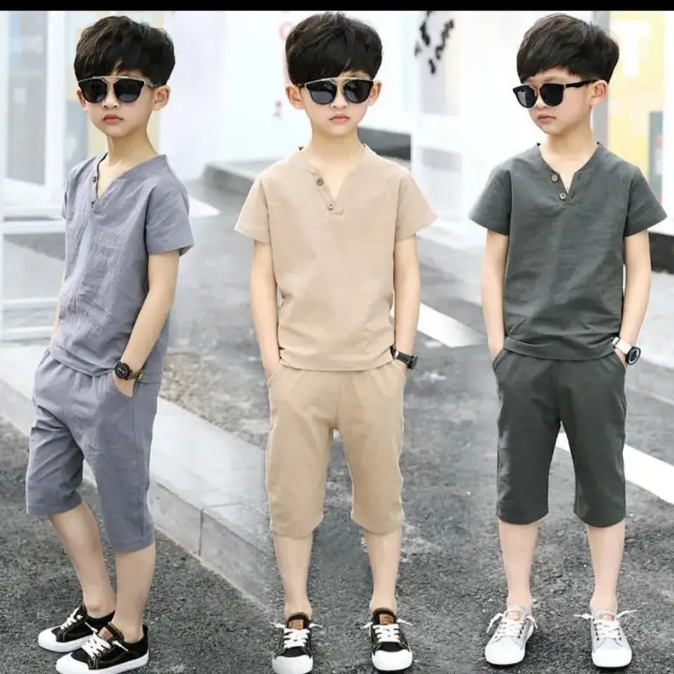 2023 Summer Young Boys' Sets Two Pieces Solid Short Sleeve Top Loose Shorts V-Neck Soft Breathable Fashion 5-12 Years Old
2023 Summer Young Boys' Sets Two Pieces Solid Short Sleeve Top Loose Shorts V-Neck Soft Breathable Fashion 5-12 Years Old