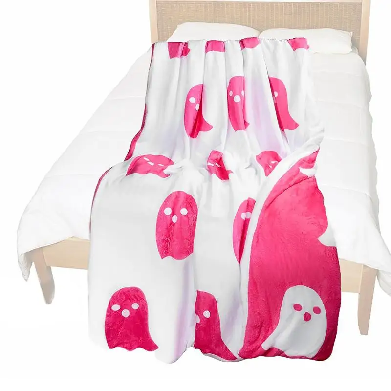 

Розовое одеяло в виде призрака на Хэллоуин, одеяло в виде призрака для украшения кровати, мягкое фланелевое одеяло, страшное мягкое фланелевое одеяло, удобное фланелевое одеяло