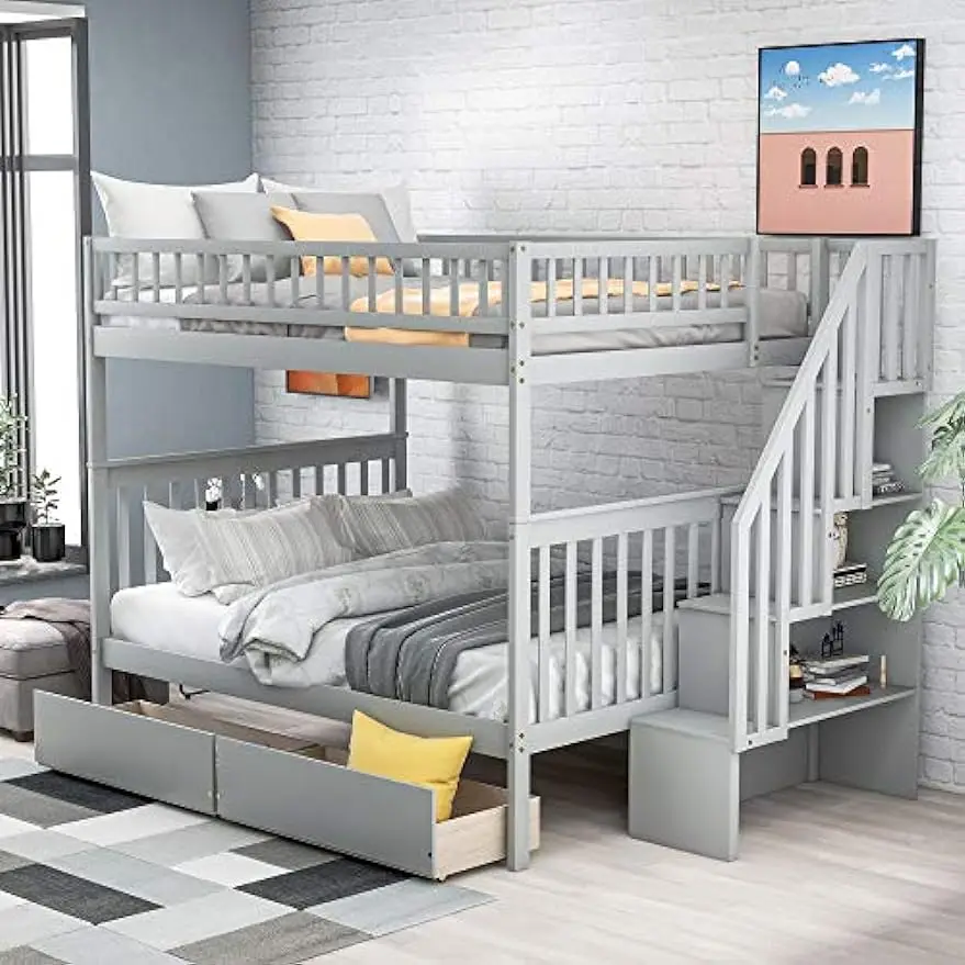 Full Over Full Bunk Bed with Stairs, Wooden Bunk Beds with Two Drawers and Storage, for Kids Teens Adults,No Spring Box Needed
Full Over Full Bunk Bed with Stairs, Wooden Bunk Beds with Two Drawers and Storage, for Kids Teens Adults,No Spring Box Needed