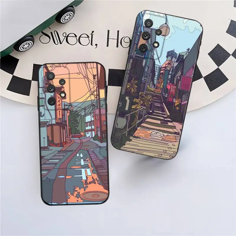 

Japanese Anime Hand Painted Phone Case For Samsung Galaxy A13,A21s,A22,A31,A32,A52,A53,A71,A80,A91 Soft Black Phone Cover