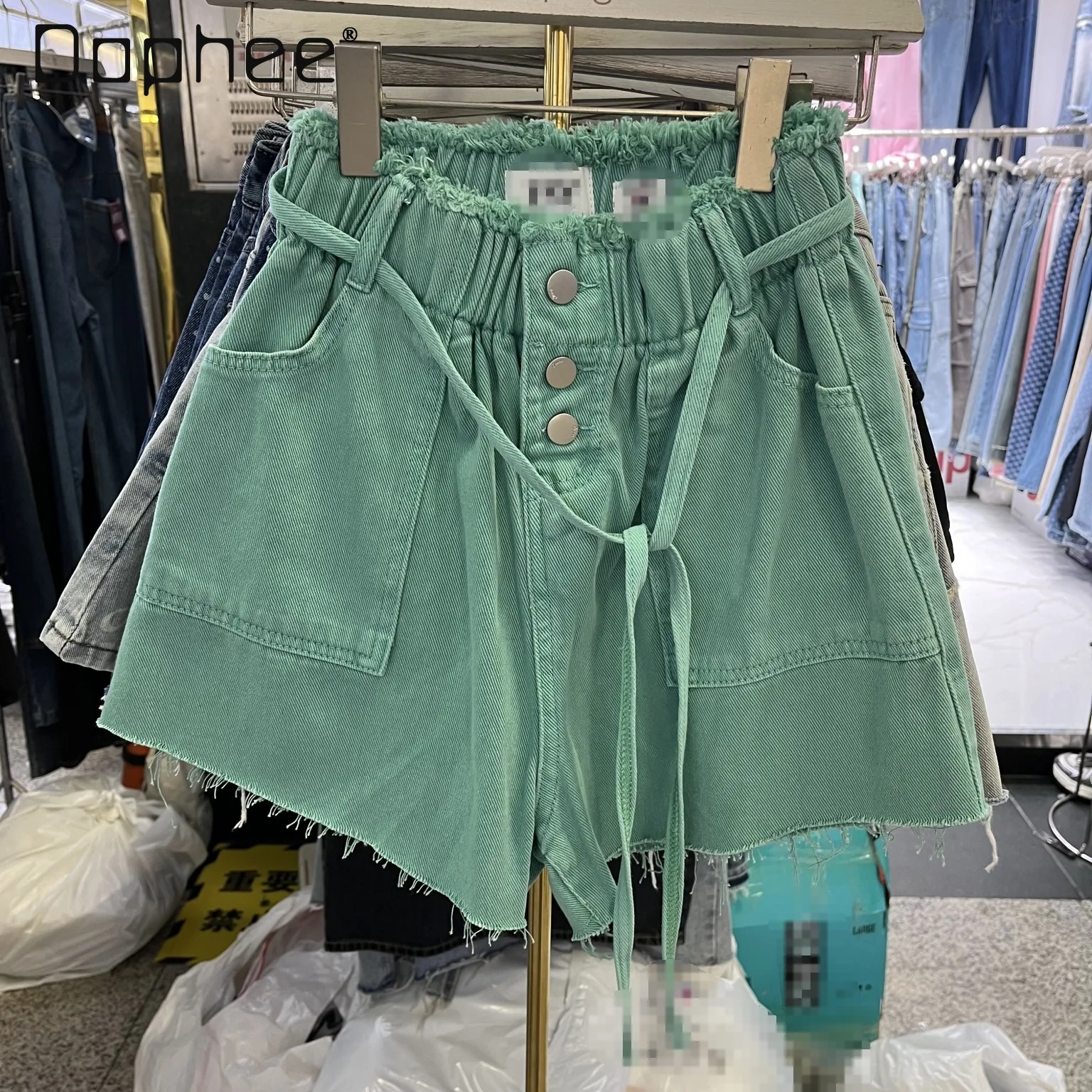Korean Style Casual Elastic Waist Lace-up Green Short Jeans for Women 2024 Summer New Loose High Waist Wide Leg Hot Pants Female
Korean Style Casual Elastic Waist Lace-up Green Short Jeans for Women 2024 Summer New Loose High Waist Wide Leg Hot Pants Female