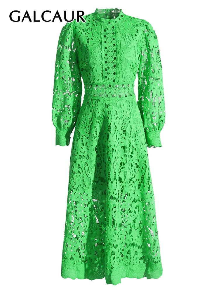 GALCAUR Hollow Out Tunic Dresses For Women Stand Collar Long Sleeve High Waist Spliced Lace Ruched Elegant A Line Dress Female
GALCAUR Hollow Out Tunic Dresses For Women Stand Collar Long Sleeve High Waist Spliced Lace Ruched Elegant A Line Dress Female