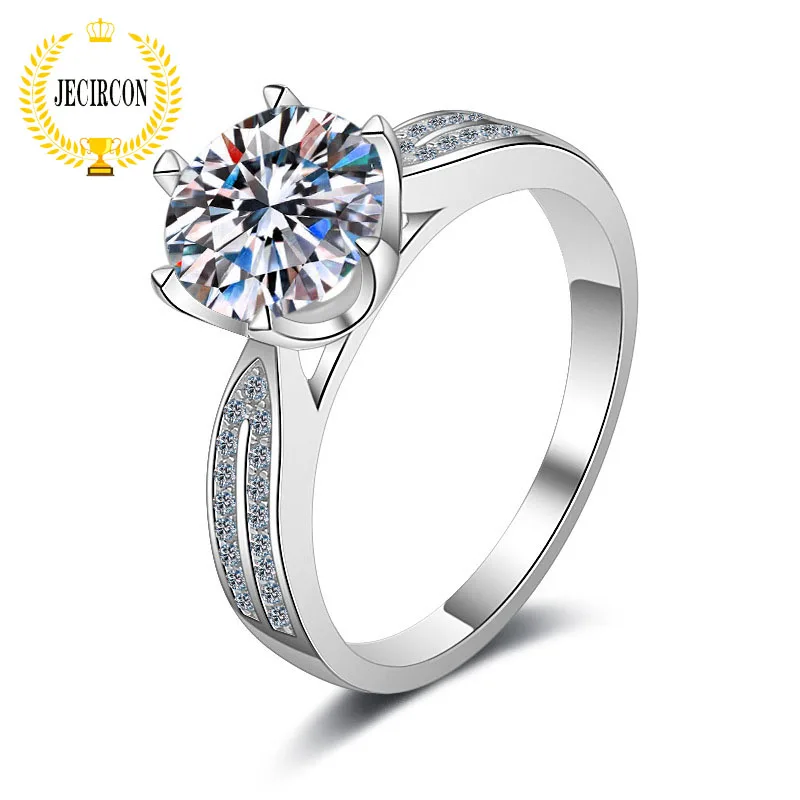 

JECIRCON-D Color Moissanite Ring for Women Starlight Queen Sparkling Platinum Wedding Band 925 Sterling Silver Jewelry 1 Carat