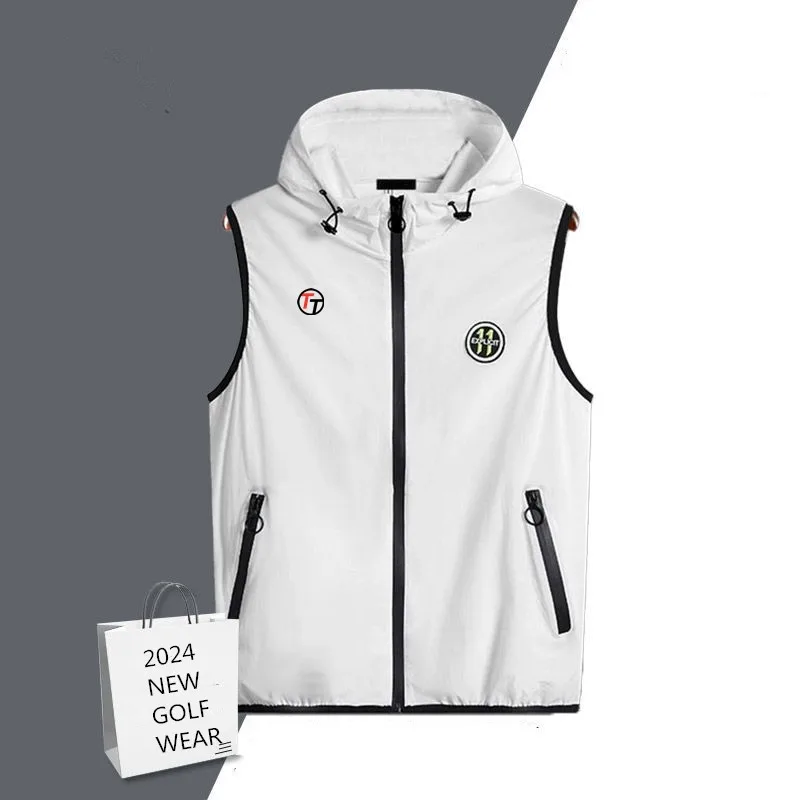 

Summer Fashion Men's Golf Wear Jackets Vest Sleeveless Hooded Golf Waistcoat Fast Dry Outdoors Sport Tennis Tops Men Golf Coats