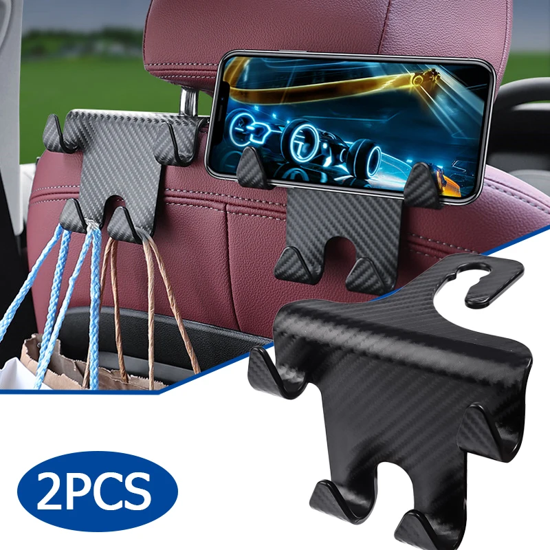 

2 In 1 Multifunction Car Seat Back Headrest Hook Storage Hanger Phone Holder for Bag Purse Cloth Grocery Decoration Car Hook
