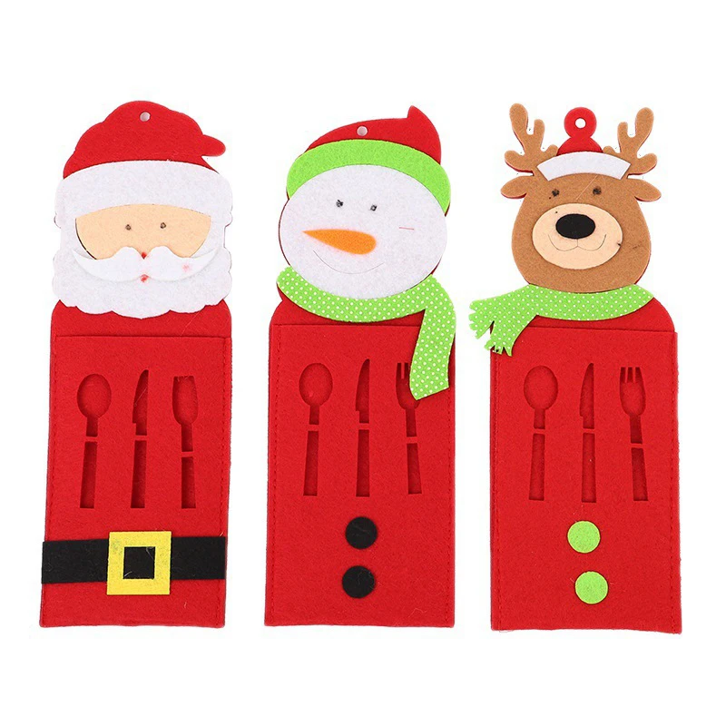 

3PCS Christmas Knife and Fork Holder Santa Claus Snowflake Elk Xmas Tree Pocket Cutlery Bag Non-woven Fabric Table Decorations