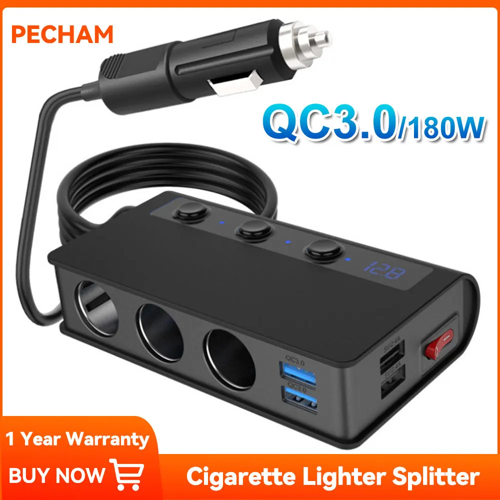 QC 3.0 Car Cigarette Lighter Splitter 12V 24V 3 Socket 180W ON-OFF DC Power Car Splitter with 4 Port USB Car Charger
QC 3.0 Car Cigarette Lighter Splitter 12V 24V 3 Socket 180W ON-OFF DC Power Car Splitter with 4 Port USB Car Charger