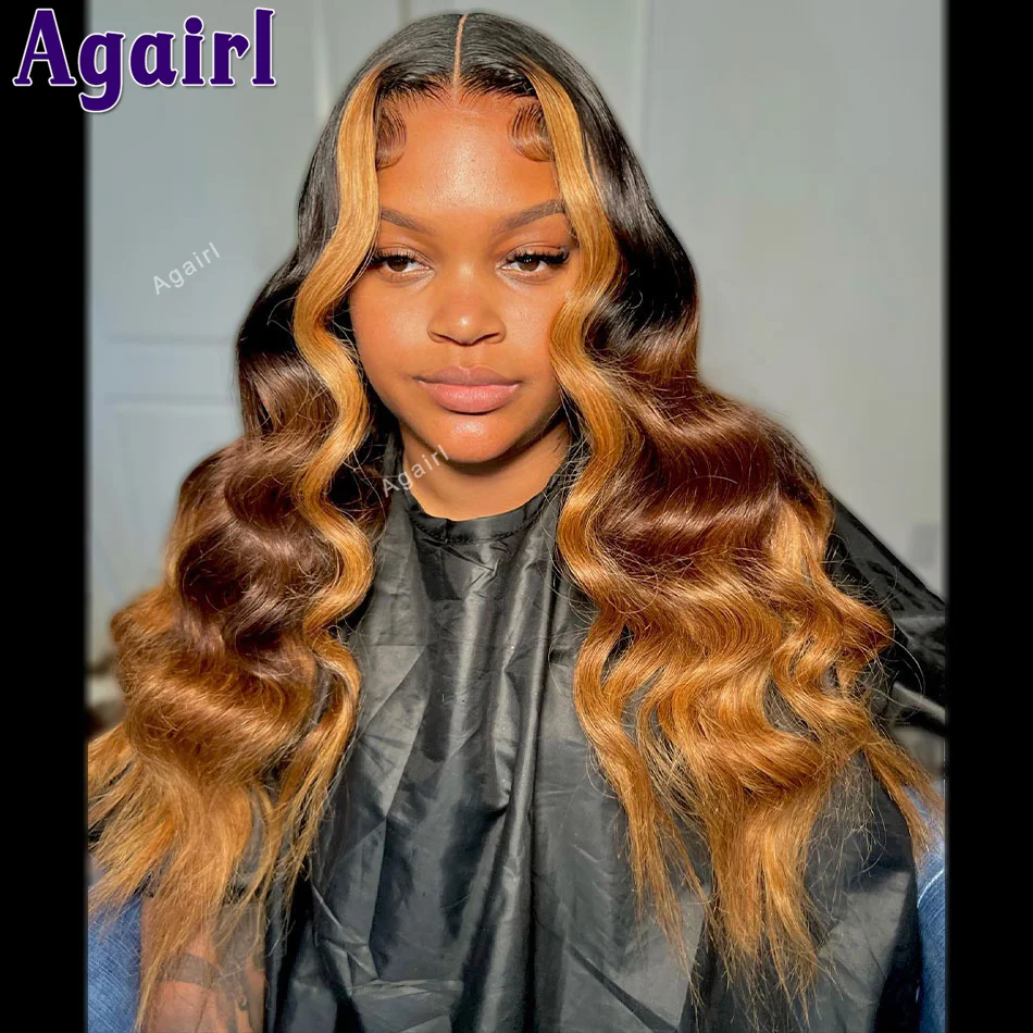

13X4 Glueless Blonde Brown Highlight Body Wave Lace Frontal Wig 13x6 Transparent Lace Front Wigs Human Hair For Women PrePlucked
