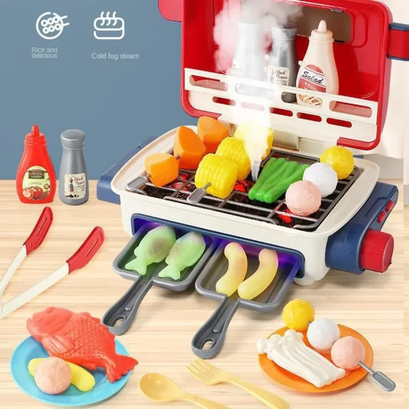 

Children BBQ Grill Kitchen Toys Mini Electric Barbecue Game Simulation Play Foods Cooking Music Light Pretend Play Toys for Kids