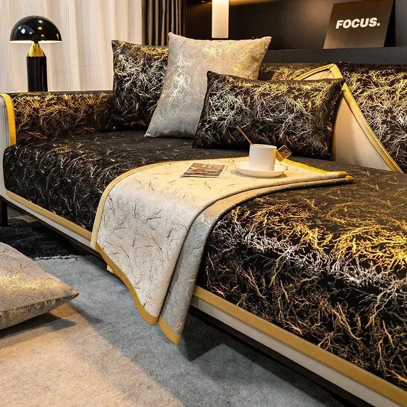 

Luxury Cloud Pattern Sofa Towel Gold Edge Fashion Solid Color Thicken Chenille Sofa Cover Anti-slip Couch Covers for Living Room