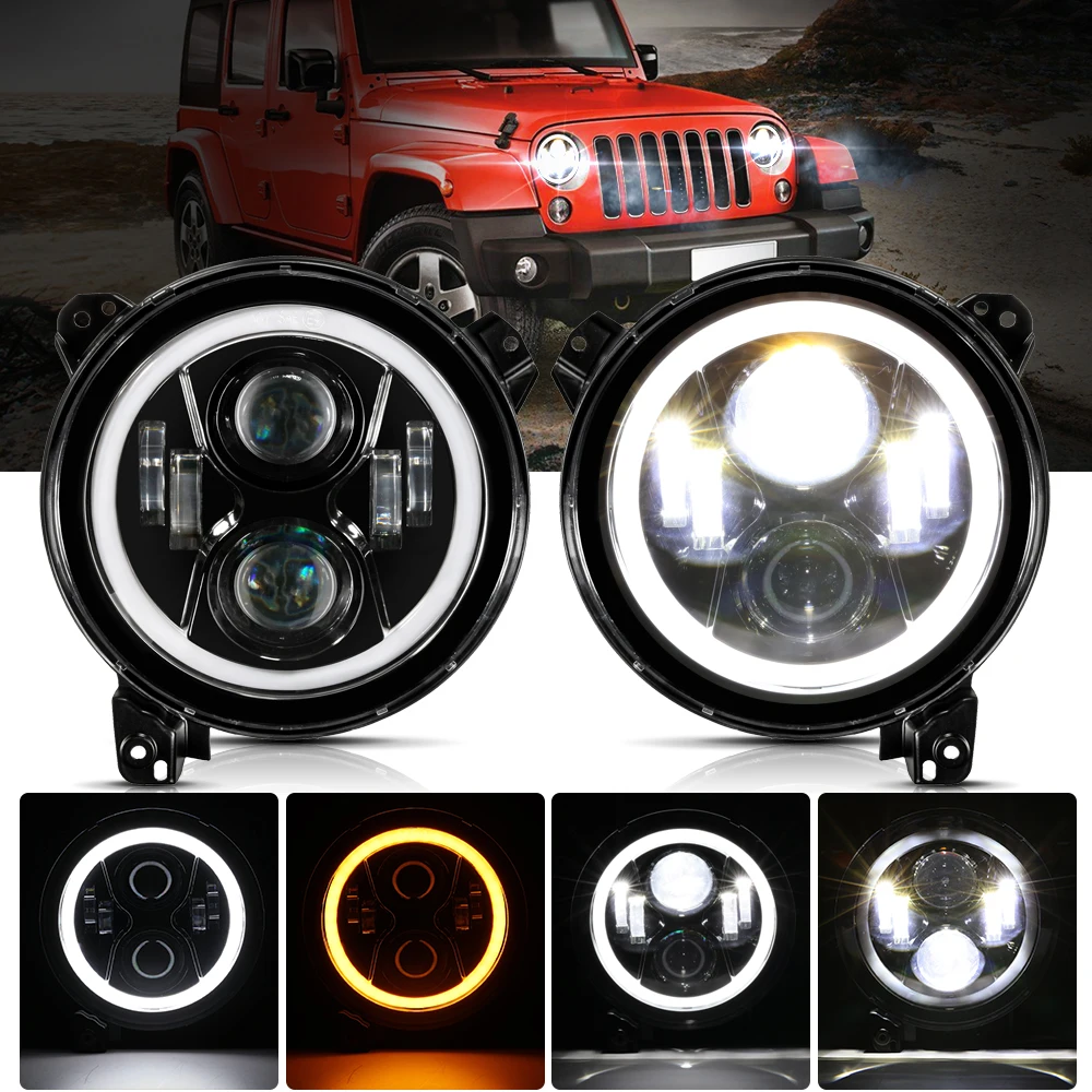 

9 Inch LED Headlights with Integrated DRL Turn Signal Low High Beam Halo Ring for Jeep Wrangler JL MOAB Gladiator 2018-2022