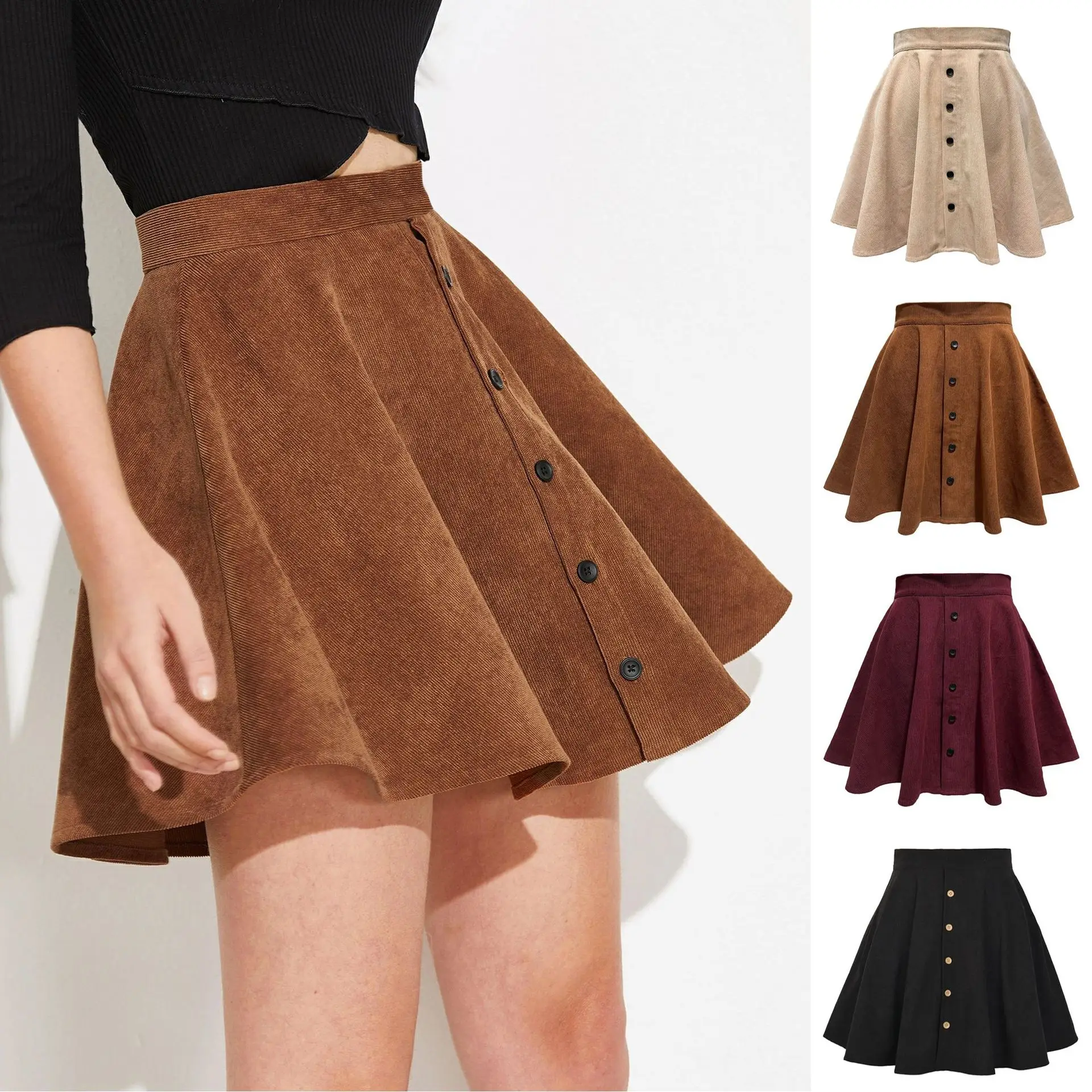 Women's Solid Color Corduroy Autumn And Winter Skirt Fashion Row Button High Waist Umbrella Temperament Solid Color A Word
Women's Solid Color Corduroy Autumn And Winter Skirt Fashion Row Button High Waist Umbrella Temperament Solid Color A Word