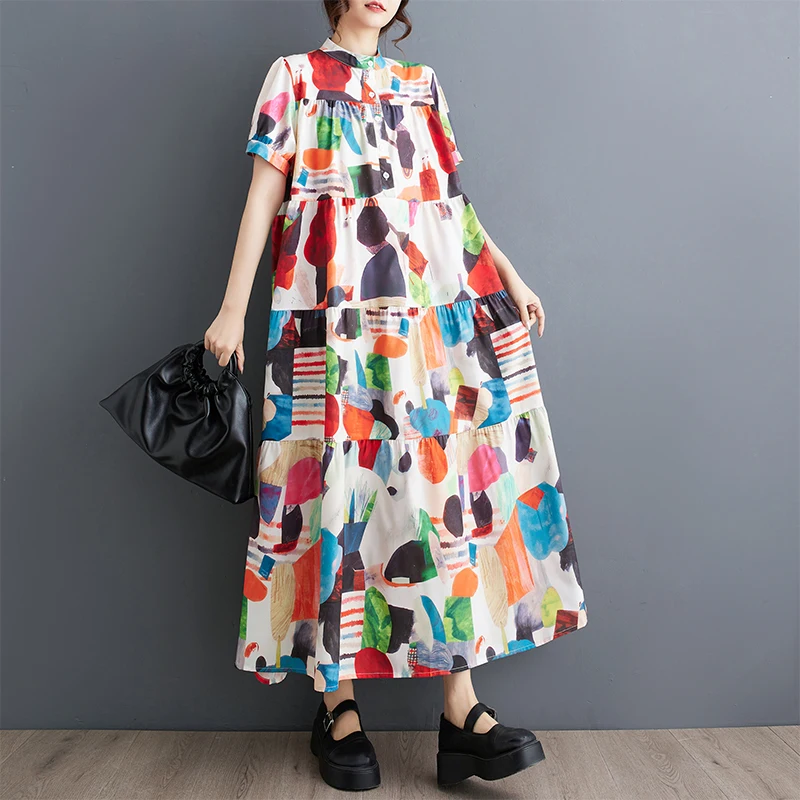 European American Style Patchwork Print Floral Chic Girl's Elegant Women Summer Casual Dress Fashion Office Lady Work Long Dress
European American Style Patchwork Print Floral Chic Girl's Elegant Women Summer Casual Dress Fashion Office Lady Work Long Dress