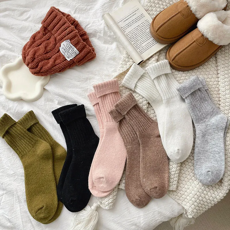 

1 Pairs Women Socks Wool Autumn Winter Warm Snow Markron Color Thick Plush Hairy Soft Postpartum Stockings Floor Sleep Socks