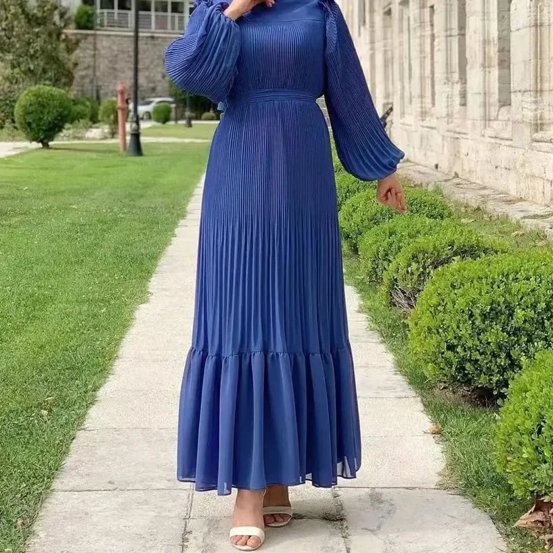 

2023 Autumn Winter Middle East Clothes Fashion Loose High Neck Muslim Maxi Dress Robe Longue Mabche Dubai Gown for Women