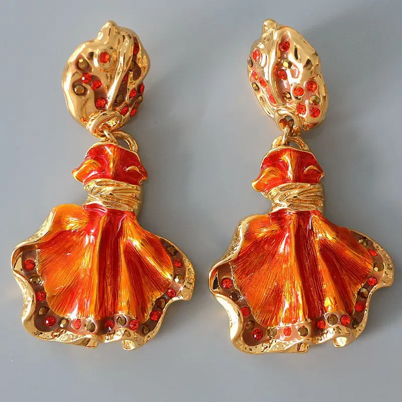 

Vintage Rhinestoned Orange Color Candy Earrings For Women Jewelry Runway Party T Show Fancy Trendy Boho INS Japan
