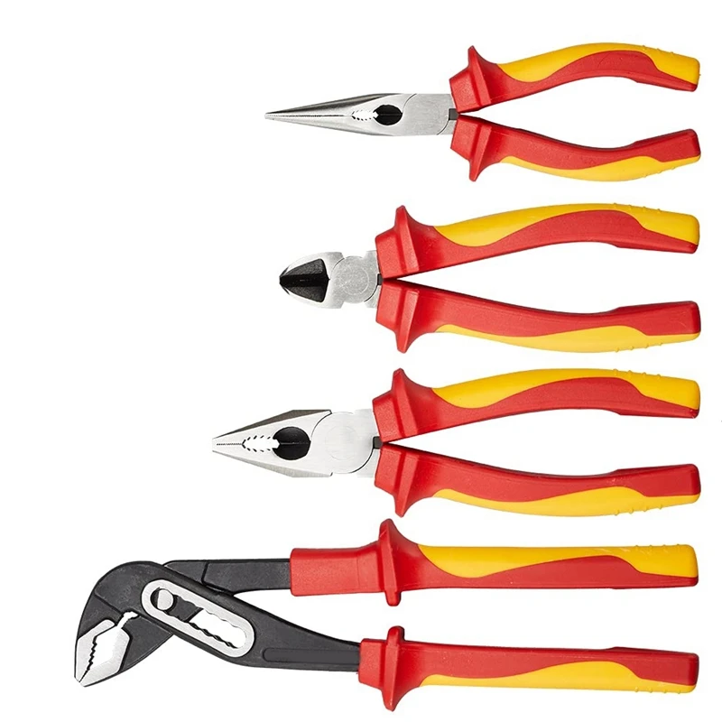 

Insulated Pliers Set Yellow-Red Tongue & Groove Pliers Diagonal Cutting Pliers Long Nose Pliers