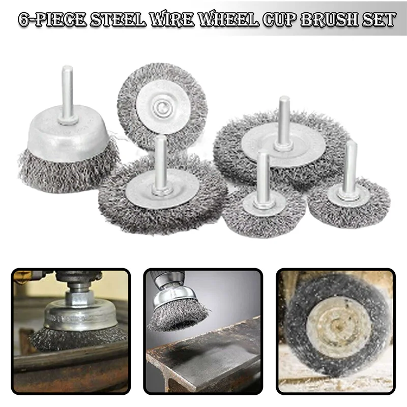 6 Pcs Durable Wire Brush Wheel Cup Brush Set Wire Brush For Drill 1/4 Inch Round Handles Coarse Carbon Steel Crimped Wire Wheel
6 Pcs Durable Wire Brush Wheel Cup Brush Set Wire Brush For Drill 1/4 Inch Round Handles Coarse Carbon Steel Crimped Wire Wheel