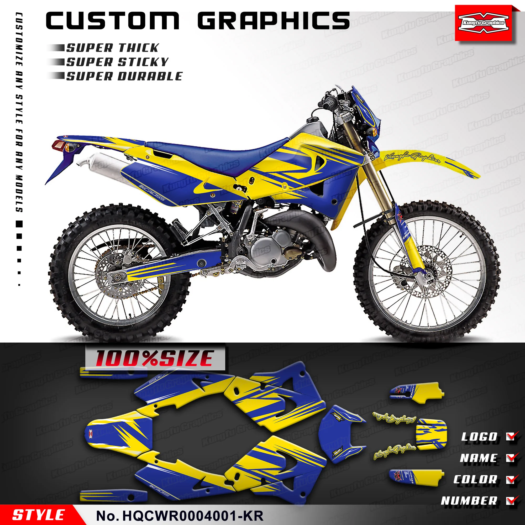 

KUNGFU GRAPHCS Custom Sticker Vinyl Wrap Kit for Husqvarna WR CR 125 250 450 2000 2001 2002 2003 2004,HQCWR0004001-KR