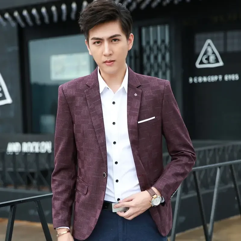 

Boutique Men's Fashion Business Single Western Slim Formal Dress Gentleman Plaid Casual Handsome Trend Dress Suit Jacket 2022