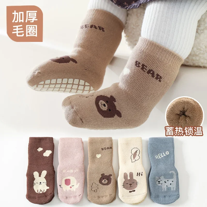 

Детские носки для пола осень-зима шерстяные круглые утепленные Нескользящие изоляционные носки для малышей класс А носки средней длины