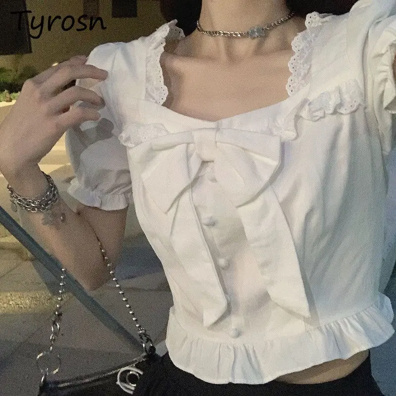 Puff Sleeve Women Shirt Cute Fresh Vitality Bow Summer Ruched Solid Button Lace French Style Clothing Harajuku Aesthetic Slim
Puff Sleeve Women Shirt Cute Fresh Vitality Bow Summer Ruched Solid Button Lace French Style Clothing Harajuku Aesthetic Slim