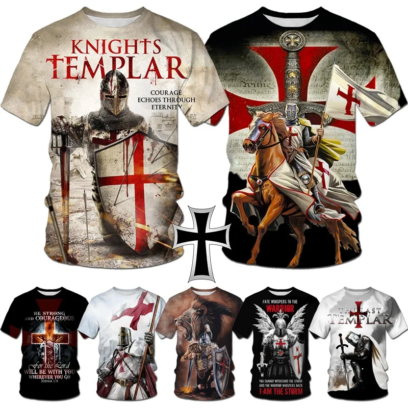 

Knights Templar Graphic T Shirt For Men 3D God Wills It Print Tee Shirts Cruciata Teutonic Order T-shirt Cool Cross Short Sleeve