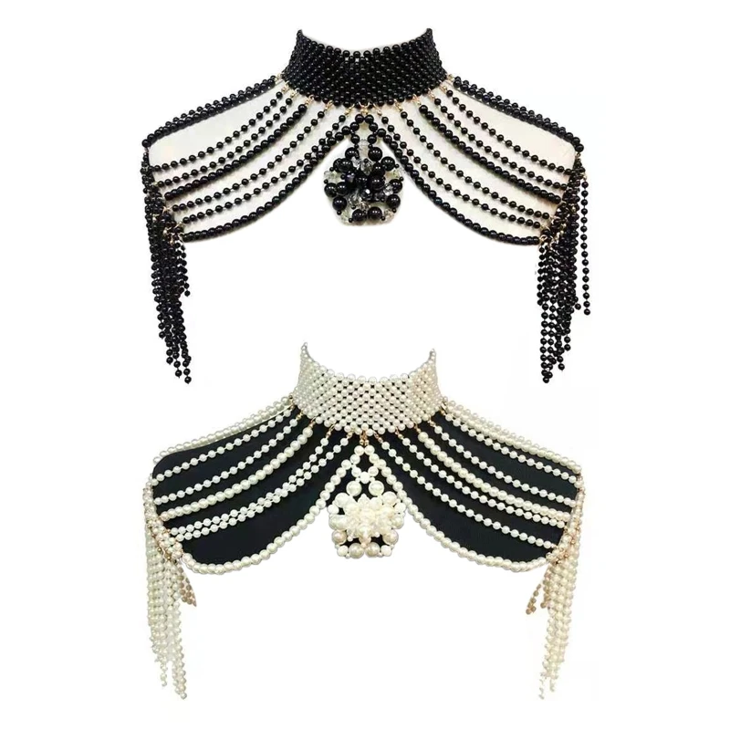 Women Woven Pearl Beaded Necklace High Collar Body Jewelry Bib Shoulder Chain Drop shipping
Women Woven Pearl Beaded Necklace High Collar Body Jewelry Bib Shoulder Chain Drop shipping