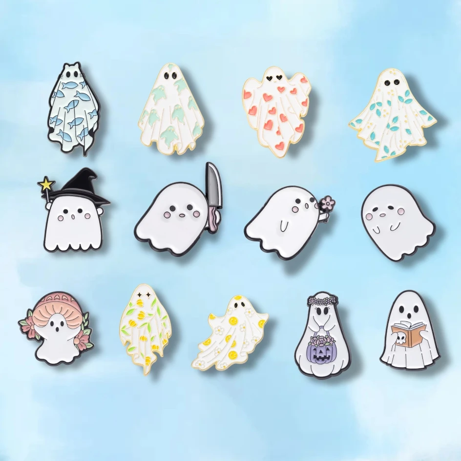 

Cute Ghost Enamel Pins Custom Halloween Spooky Ghost Brooches Lapel Badges Cartoon Funny Jewelry Gift for Kids Friends