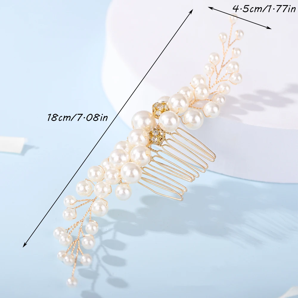 Pearl Gold Rhinestone Wedding Headpiece Handmade Bridal Hair Comb for Women and Girls Party Hair Accessories Jewelry Bride Tiara 7 Sce73e241a3a74660a97df7b7cc62ef5aQ