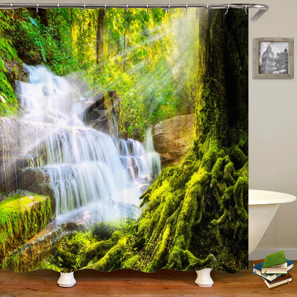 

Forest Trees Waterproof Bath Screen, Shower Curtains Leaves scenery Bathroom Curtain for Polyester Fabric Bathroom Home Decor