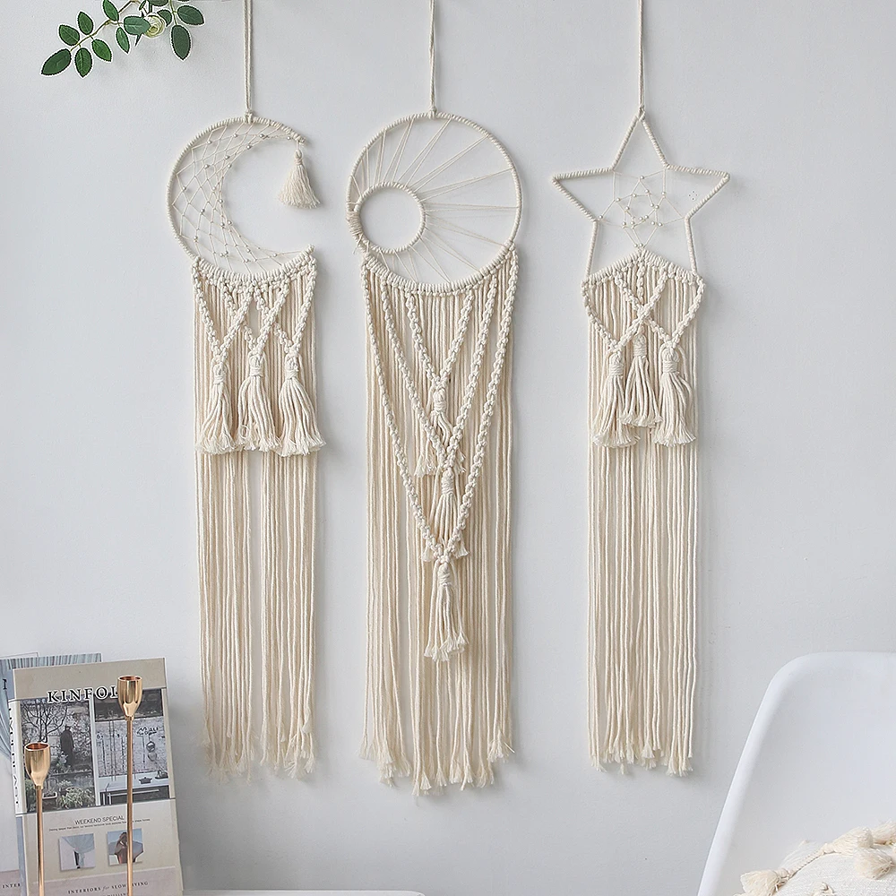 

Moon Star Macrame Dream Catcher Handmade Bohemian Home Decor Tassel Kids Bedroom Room Decoration Christmas Art Gift for Girls