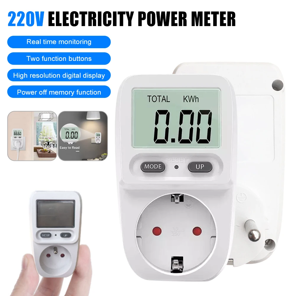 220V EU Digital LCD Power Meter Wattmeter Socket Wattage Kwh Energy Meter EU Measuring Outlet Power Analysis Instruments
220V EU Digital LCD Power Meter Wattmeter Socket Wattage Kwh Energy Meter EU Measuring Outlet Power Analysis Instruments