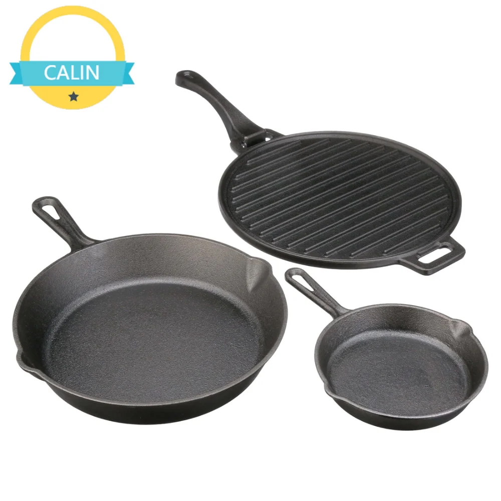 

Ozark Trail 4-Piece Cast Iron Skillet Set with Handles and Griddle, Pre-Seasoned, 6", 10.5", 11"
