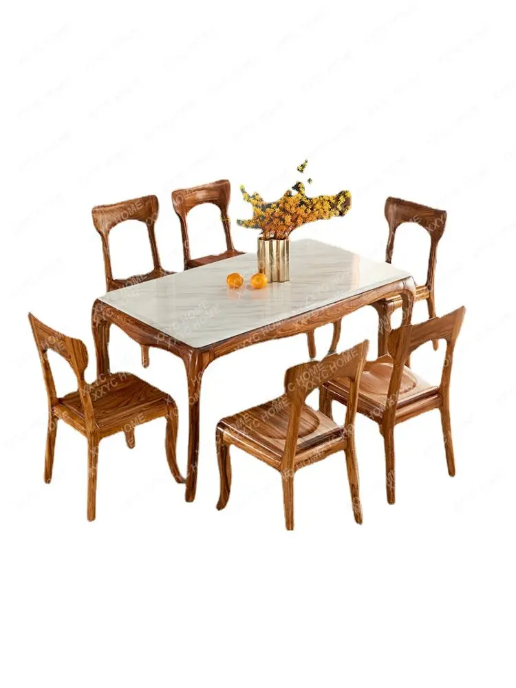 

Dining Tables and Chairs Set Rectangular Home Room Light Luxury Ugyen Wood Marble Solid Wood Dining Table 6 People 8 People