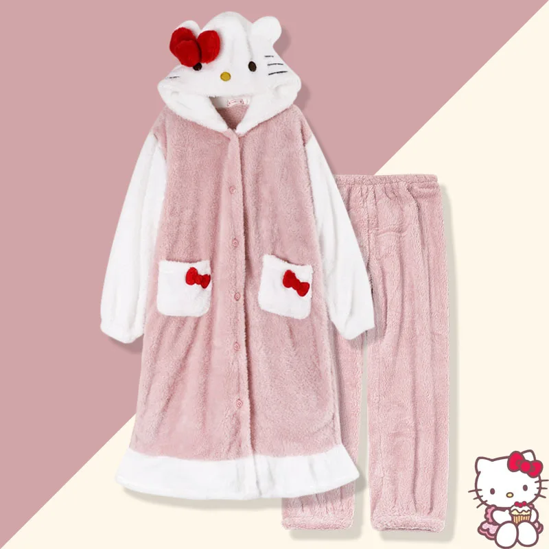 New Kawaii Sanrio Hello Kitty Plush Pajamas Cute Anime Winter Warm Hooded Coral Fleece Thickened Nightgown Home Cloth Girl Gift
New Kawaii Sanrio Hello Kitty Plush Pajamas Cute Anime Winter Warm Hooded Coral Fleece Thickened Nightgown Home Cloth Girl Gift