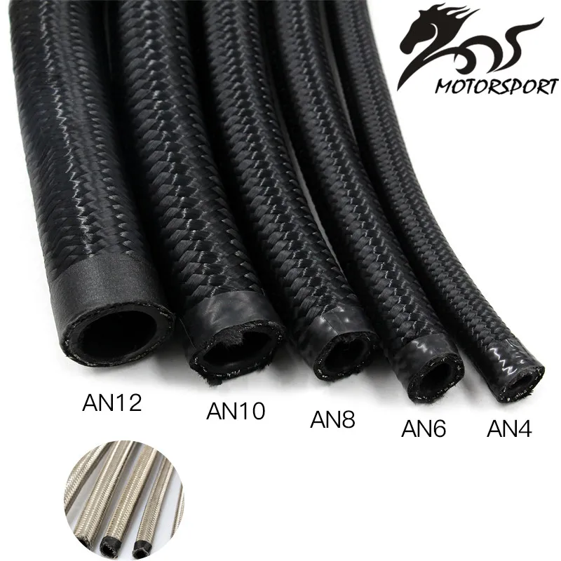 

AN4 AN6 AN8 AN10 Fuel Hose Oil Gas Cooler Hose Line Pipe Tube Nylon Stainless Steel Braided Inside CPE Rubber 1M Custom length