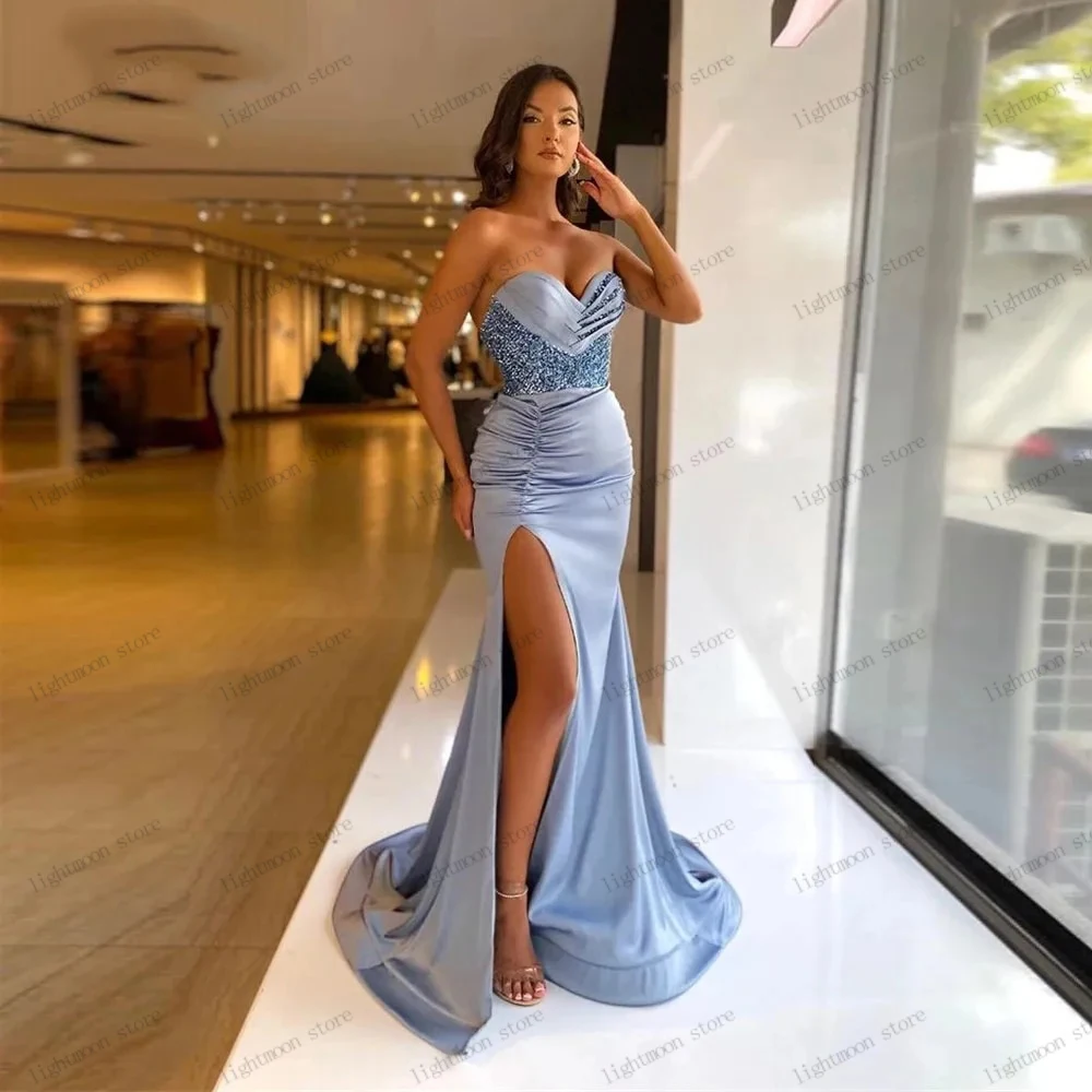 Vintage Evening Dresses Satin Sheath Mermaid Beading Appliques Sleeveless High Slit Robe For Formal Party Vestidos De Noche 2024
Vintage Evening Dresses Satin Sheath Mermaid Beading Appliques Sleeveless High Slit Robe For Formal Party Vestidos De Noche 2024